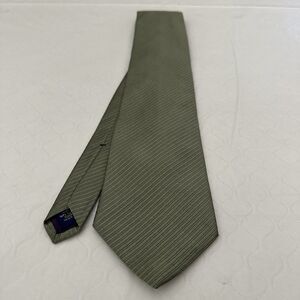Zylos by George Machado Olive Green Striped Groove Silk Neck Tie 58.5”x3.5”  USA